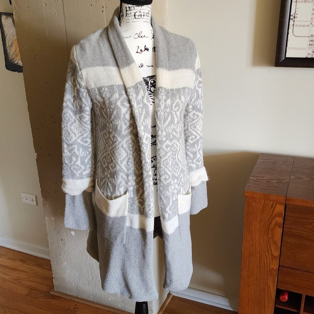 Anthropologie Lemon Intarsia Heavyweight Open Front Cardigan - Picture 2 of 6